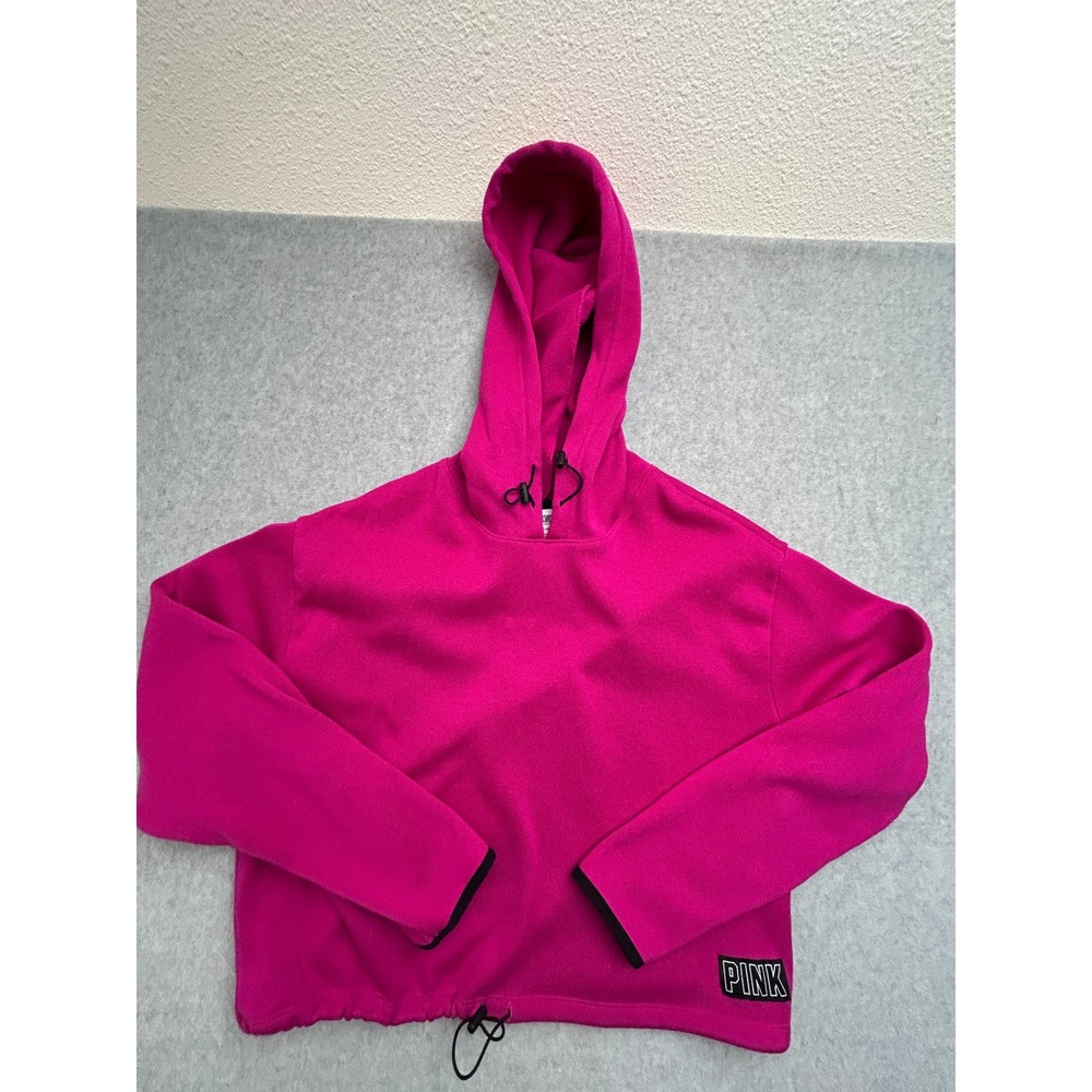 Pink Victoria's Secret Fleece Hoodie Magenta Pullover Toggle Hem Large